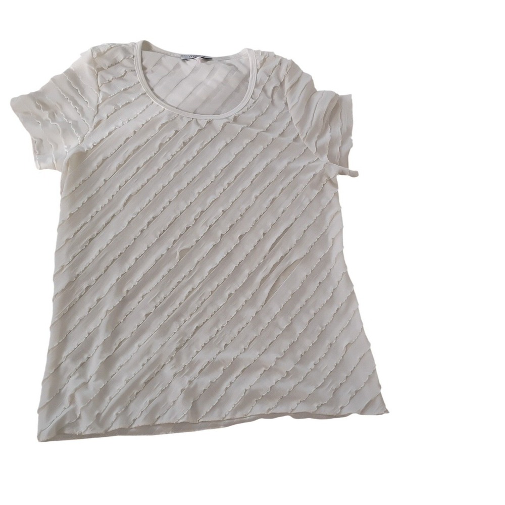 Only 9‎ White Textured Ruffle Tiered Crew Neck Top Medium Short Sleeve Coquette